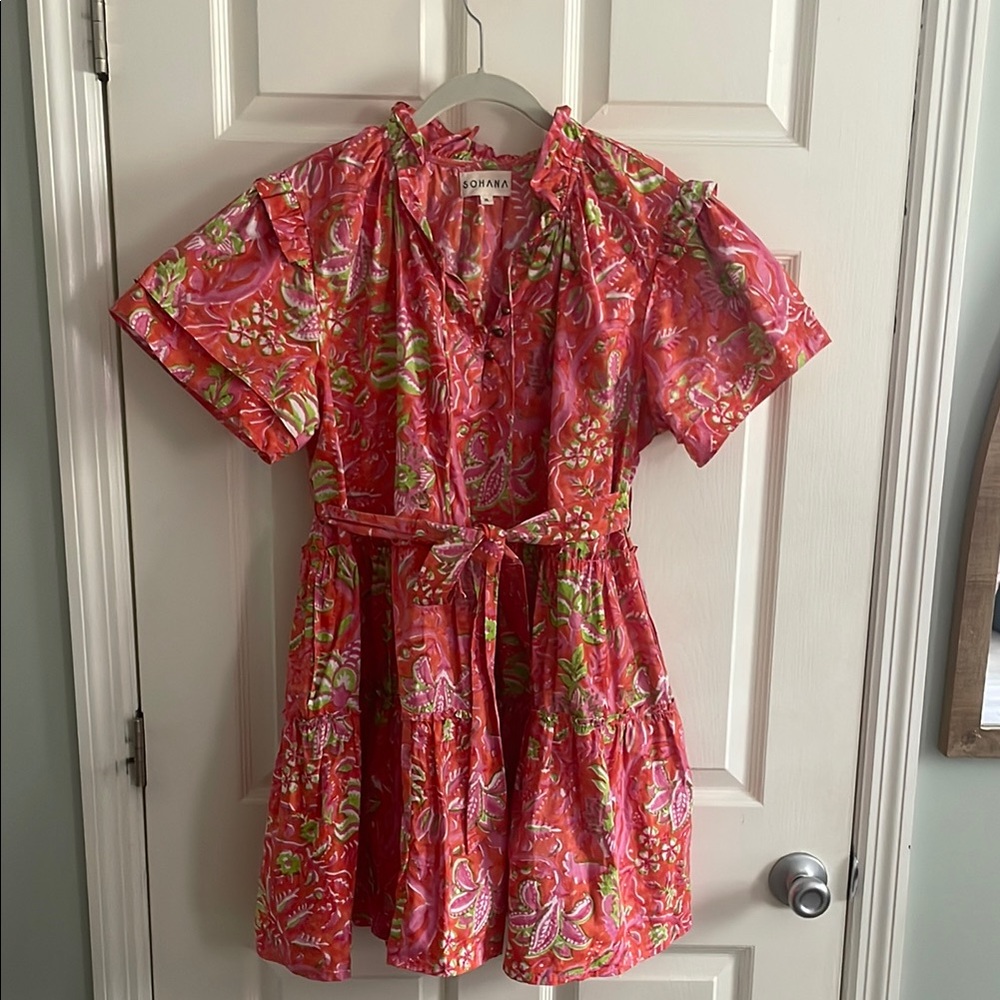 Gorgeous Boutique Dress with Pink, Orange, and Green Detail
